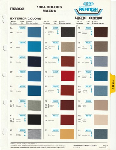 1984 and 1985 mazda - mazda, color